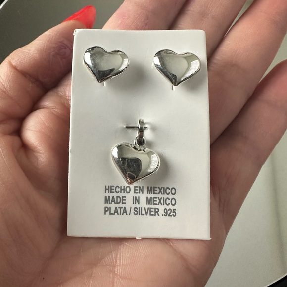 Silver 925 Set Earrings & Pendant Heart Taxco Valentine's Love Friends Couples - Picture 7 of 12